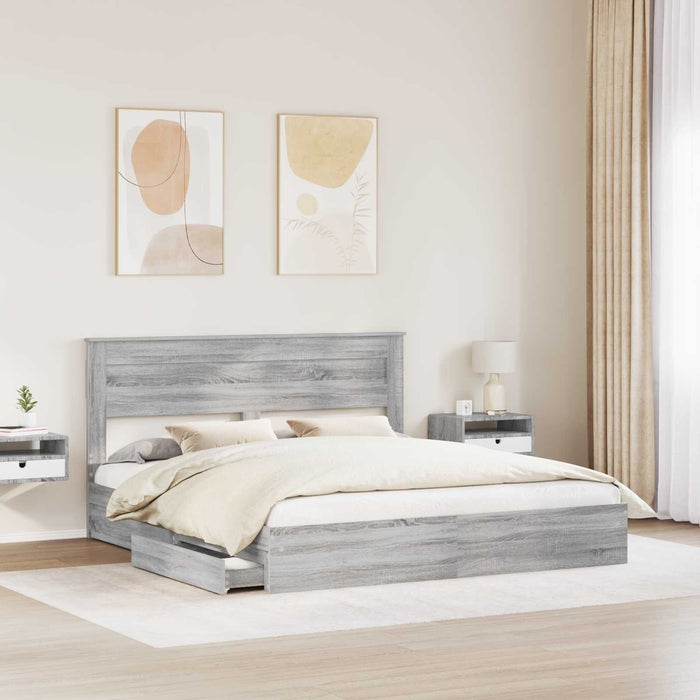 Pat cu storage cu sertar Gri Sonoma 200 x 200 cm Lemn compozit - WALTI WALTI