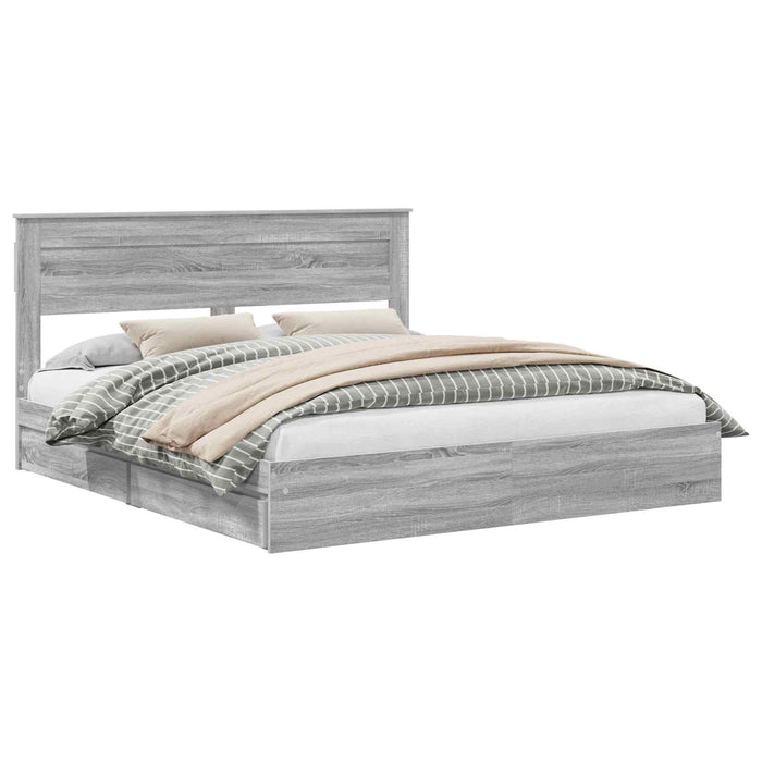 Pat cu storage cu sertar Gri Sonoma 200 x 200 cm Lemn compozit - WALTI WALTI