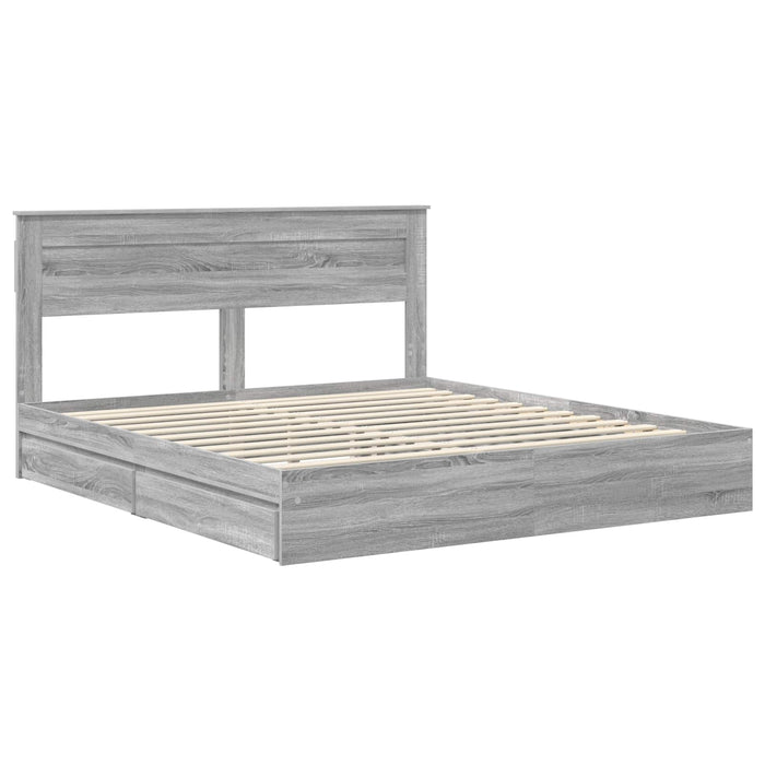 Pat cu storage cu sertar Gri Sonoma 200 x 200 cm Lemn compozit - WALTI WALTI