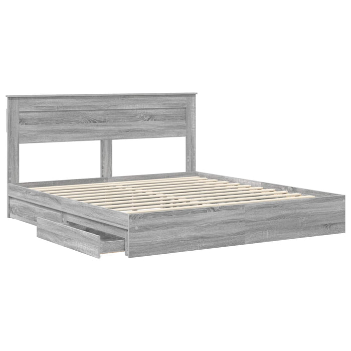 Pat cu storage cu sertar Gri Sonoma 200 x 200 cm Lemn compozit - WALTI WALTI