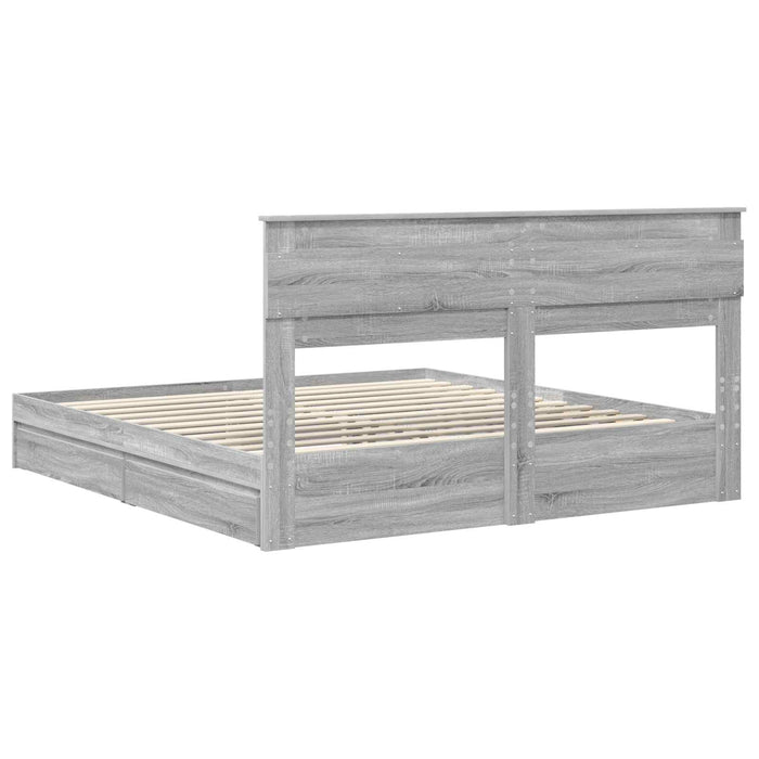 Pat cu storage cu sertar Gri Sonoma 200 x 200 cm Lemn compozit - WALTI WALTI
