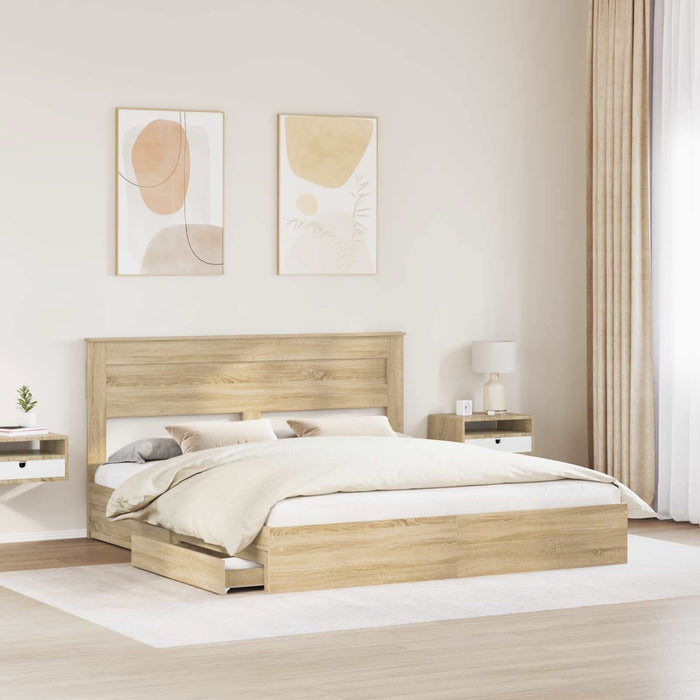 Pat cu storage Stejar Sonoma 180 x 200 cm Lemn compozit - WALTI WALTI