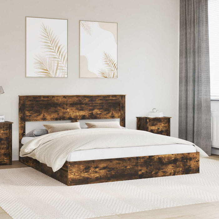 Pat cu storage Stejar fumuriu 180 x 200 cm Lemn compozit - WALTI WALTI