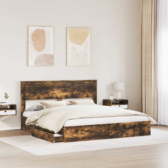Pat cu storage Stejar fumuriu 180 x 200 cm Lemn compozit - WALTI WALTI