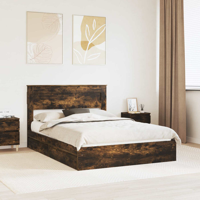 Pat cu storage Stejar fumuriu 160 x 200 cm Lemn compozit - WALTI WALTI