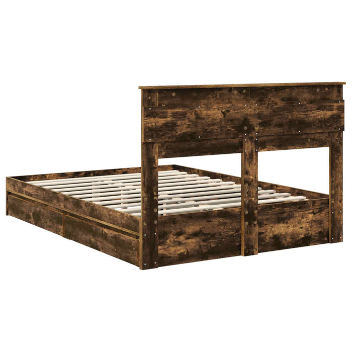 Pat cu storage Stejar fumuriu 160 x 200 cm Lemn compozit - WALTI WALTI