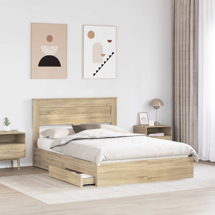 Pat cu storage Stejar Sonoma 150 x 200 cm Lemn prelucrat WALTI