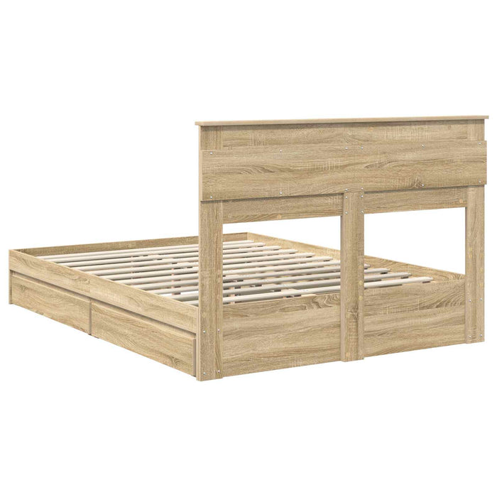 Pat cu storage Stejar Sonoma 150 x 200 cm Lemn prelucrat WALTI