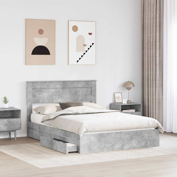 Cadru de pat cu sertar Gri din beton 150 x 200 cm Lemn compozit - WALTI WALTI