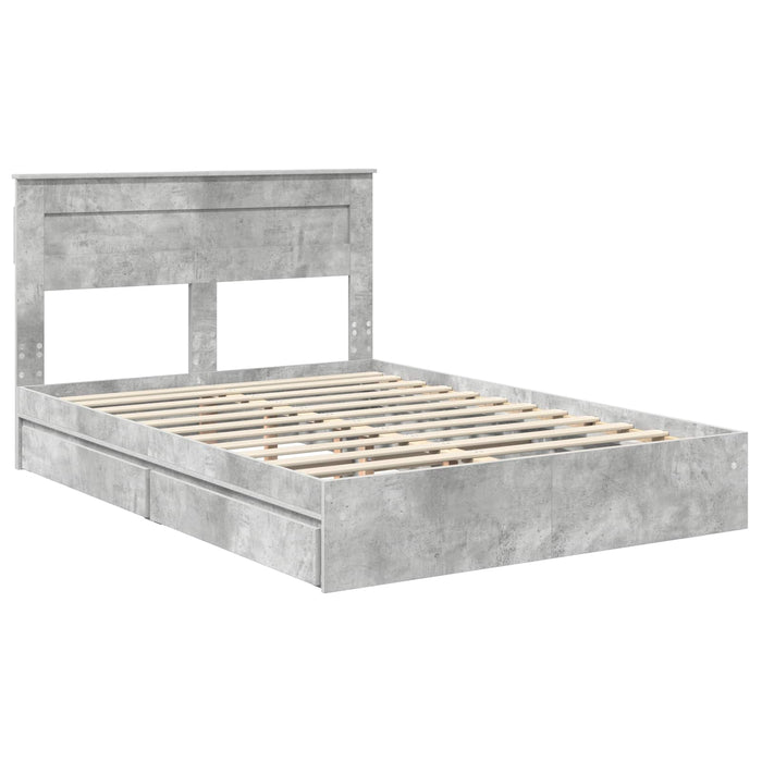 Cadru de pat cu sertar Gri din beton 150 x 200 cm Lemn compozit - WALTI WALTI