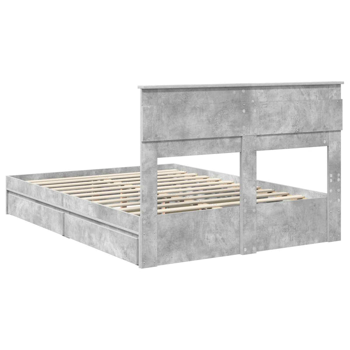 Cadru de pat cu sertar Gri din beton 150 x 200 cm Lemn compozit - WALTI WALTI