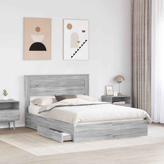 Cadru de pat cu sertar Gri Sonoma 150 x 200 cm Lemn compozit - WALTI WALTI