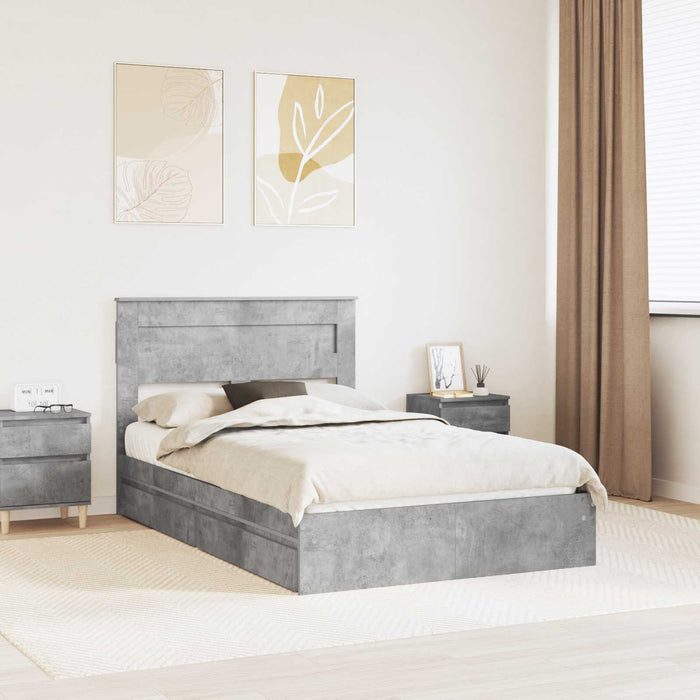 Cadru de pat cu sertar Gri din beton 135 x 190 cm Lemn compozit - WALTI WALTI