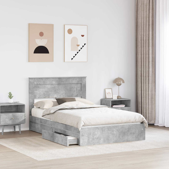 Cadru de pat cu sertar Gri din beton 135 x 190 cm Lemn compozit - WALTI WALTI