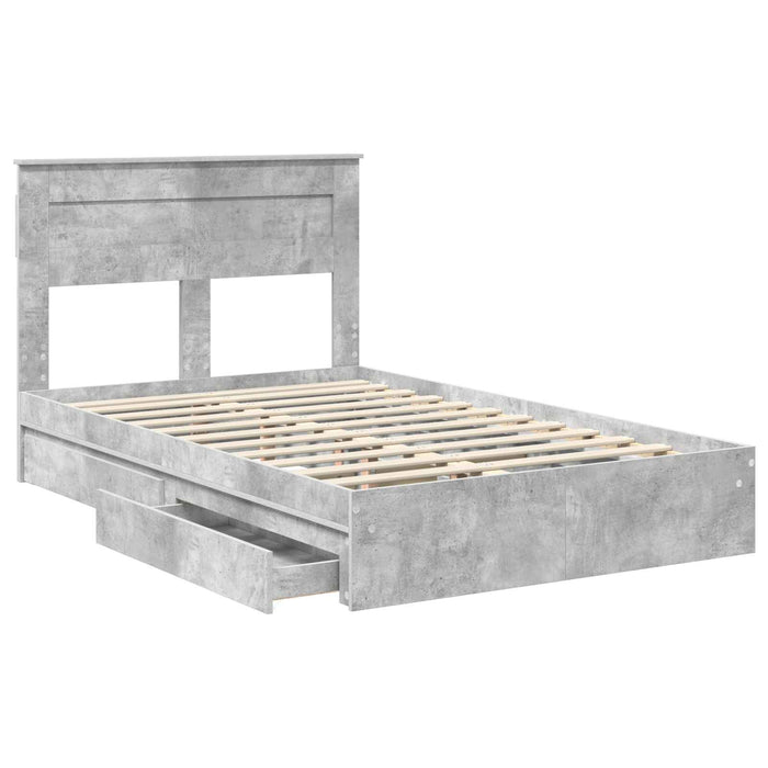 Cadru de pat cu sertar Gri din beton 135 x 190 cm Lemn compozit - WALTI WALTI