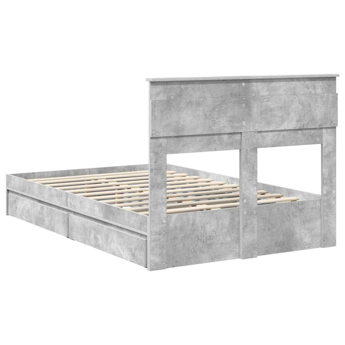 Cadru de pat cu sertar Gri din beton 135 x 190 cm Lemn compozit - WALTI WALTI