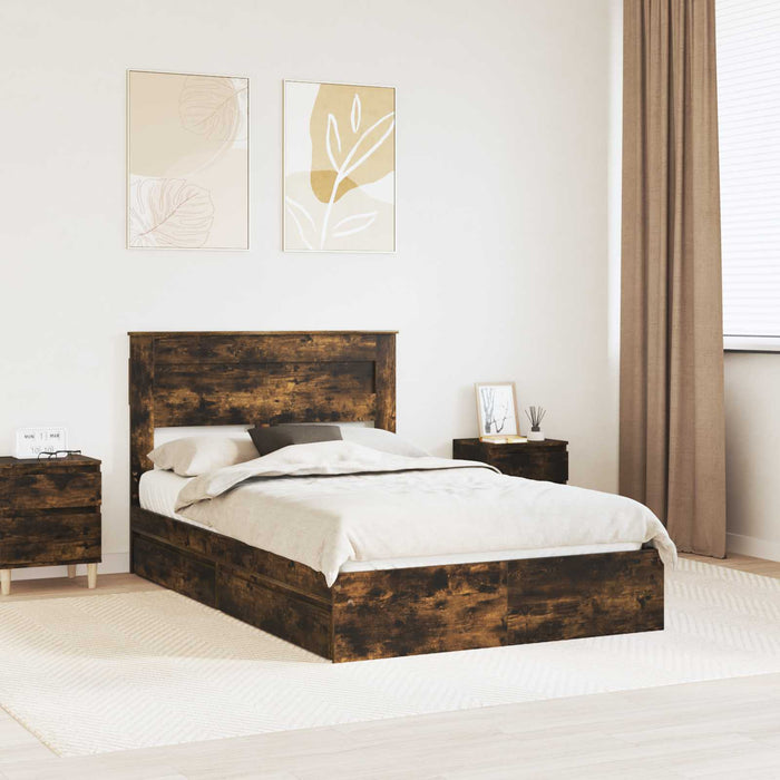 Cadru de pat Manual Stejar fumuriu 135 x 190 cm Lemn compozit - WALTI WALTI