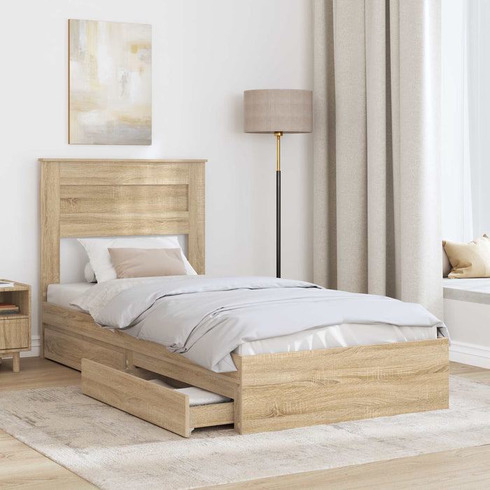 Cadru de pat cu sertar Stejar Sonoma 100 x 200 cm Lemn compozit - WALTI WALTI