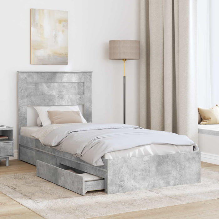 Cadru de pat cu sertar Gri din beton 90 x 190 cm Lemn compozit - WALTI WALTI