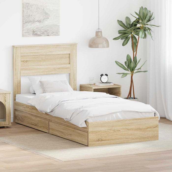 Cadru de pat cu sertar Stejar Sonoma 75 x 190 cm Lemn compozit - WALTI WALTI