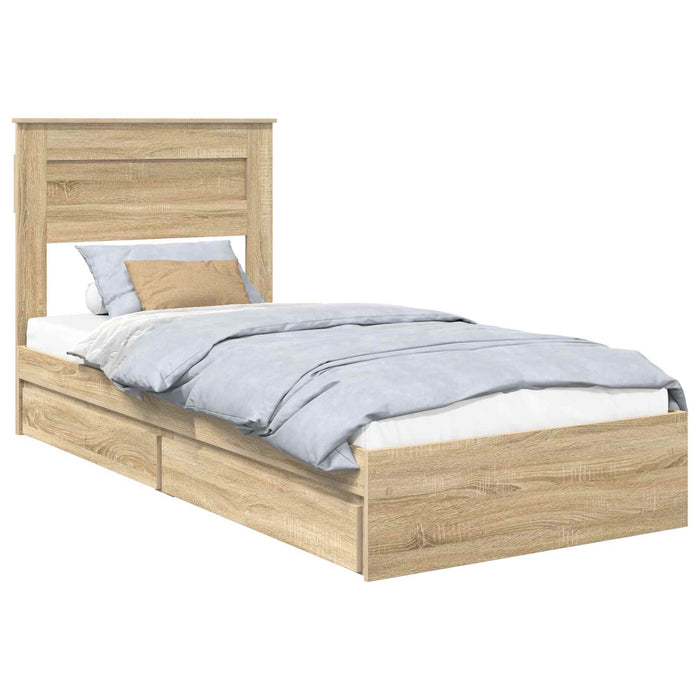 Cadru de pat cu sertar Stejar Sonoma 75 x 190 cm Lemn compozit - WALTI WALTI
