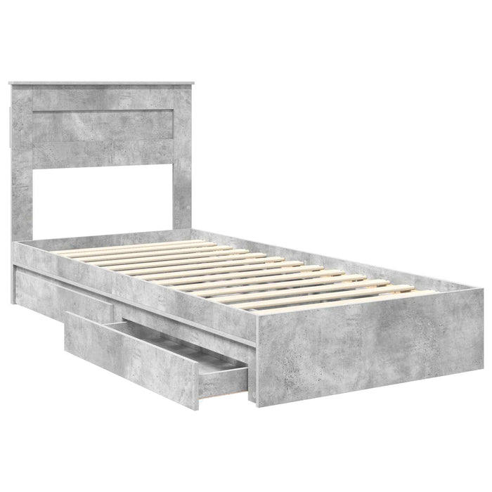 Cadru de pat cu sertar Gri din beton 75 x 190 cm Lemn compozit - WALTI WALTI