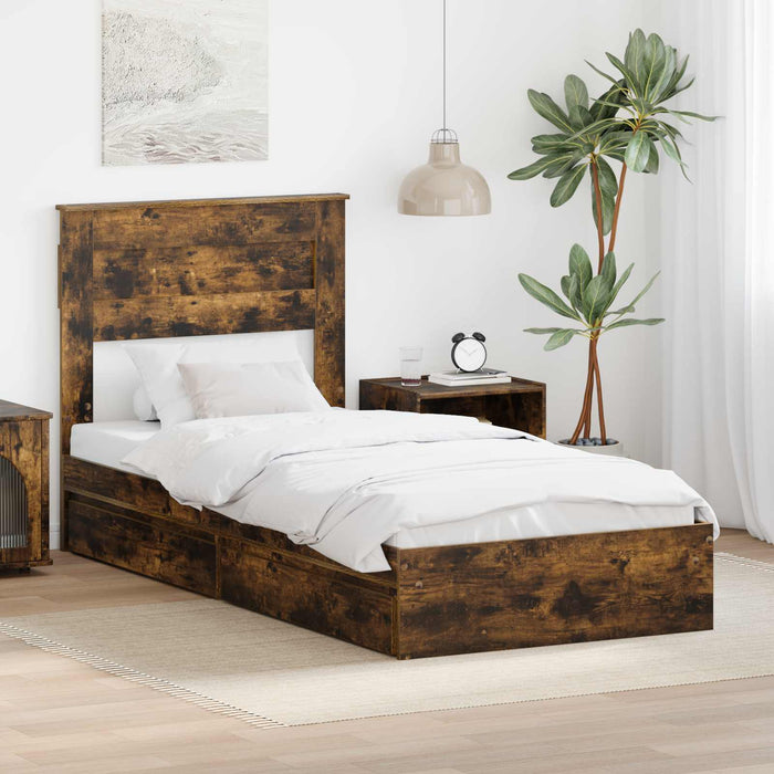 Cadru de pat cu sertar Stejar fumuriu 75 x 190 cm Lemn compozit - WALTI WALTI
