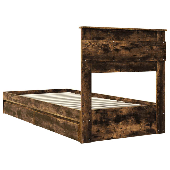 Cadru de pat cu sertar Stejar fumuriu 75 x 190 cm Lemn compozit - WALTI WALTI