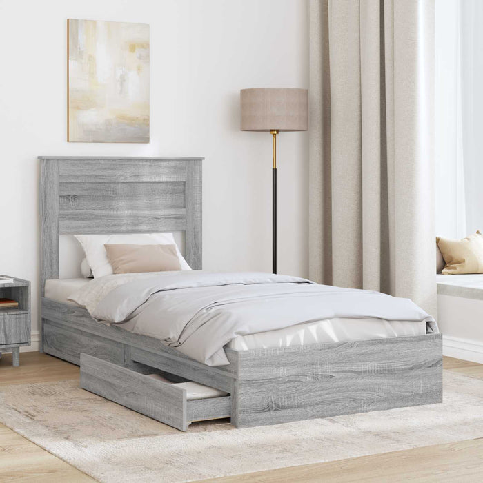 Cadru de pat cu sertar Gri Sonoma 75 x 190 cm Lemn compozit - WALTI WALTI