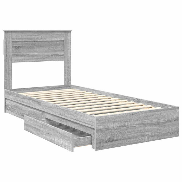 Cadru de pat cu sertar Gri Sonoma 75 x 190 cm Lemn compozit - WALTI WALTI