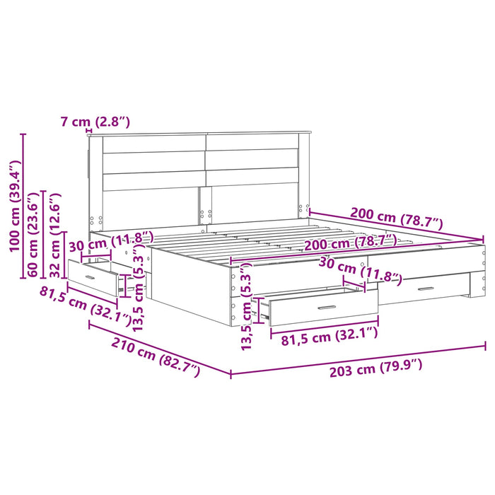 Cadru de pat cu sertar cu headboard cu depozitare Lemn compozit - WALTI WALTI