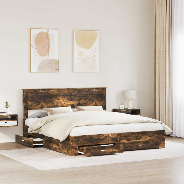 Cadru de pat cu sertar cu headboard cu depozitare Lemn compozit - WALTI WALTI