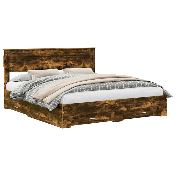 Cadru de pat cu sertar cu headboard cu depozitare Lemn compozit - WALTI WALTI