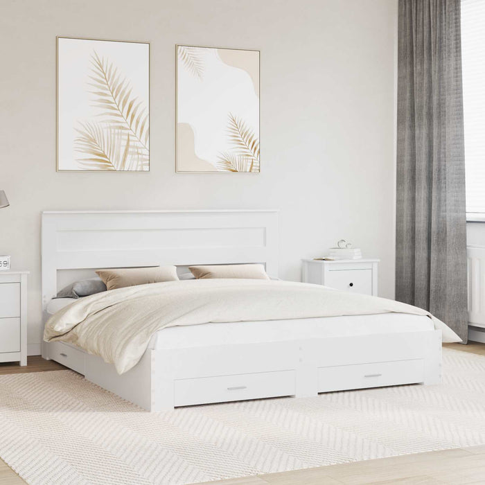 Cadru de pat cu sertar cu headboard cu depozitare Lemn compozit - WALTI WALTI