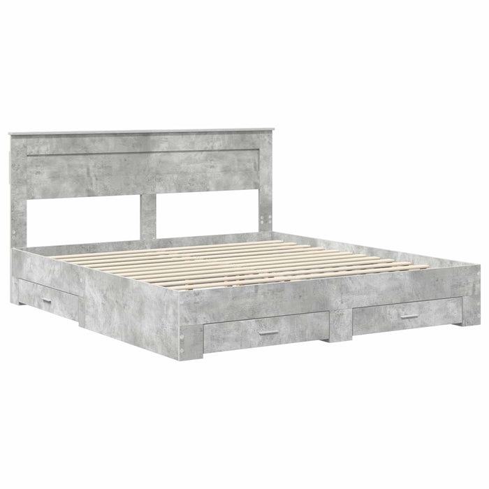 Cadru de pat cu sertar Gri din beton 180 x 200 cm Lemn compozit - WALTI WALTI