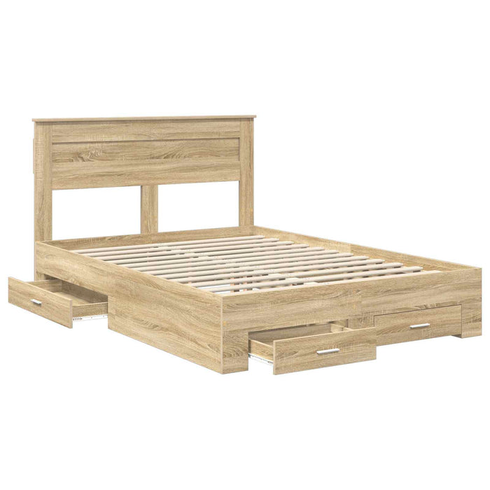Cadru de pat cu sertar cu headboard cu depozitare Lemn compozit - WALTI WALTI