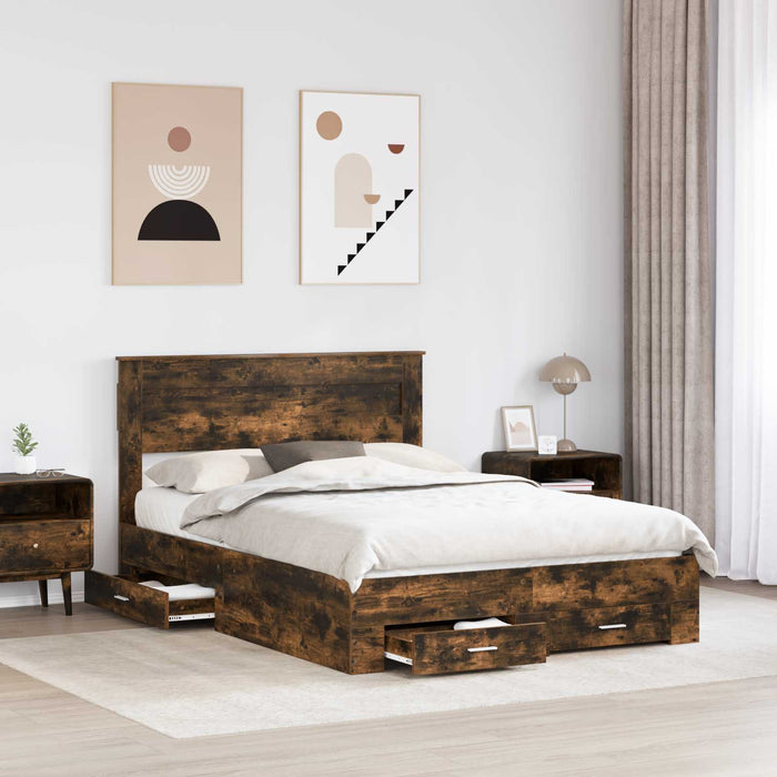 Cadru de pat cu sertar cu headboard cu depozitare Lemn compozit - WALTI WALTI