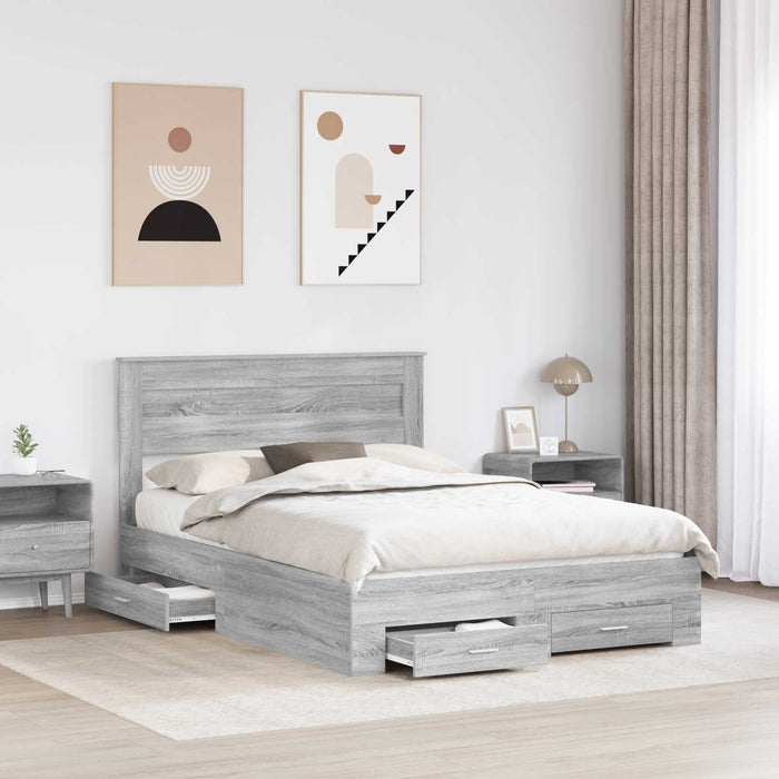 Cadru de pat cu headboard Gri Sonoma 140 x 200 cm Lemn compozit - WALTI WALTI