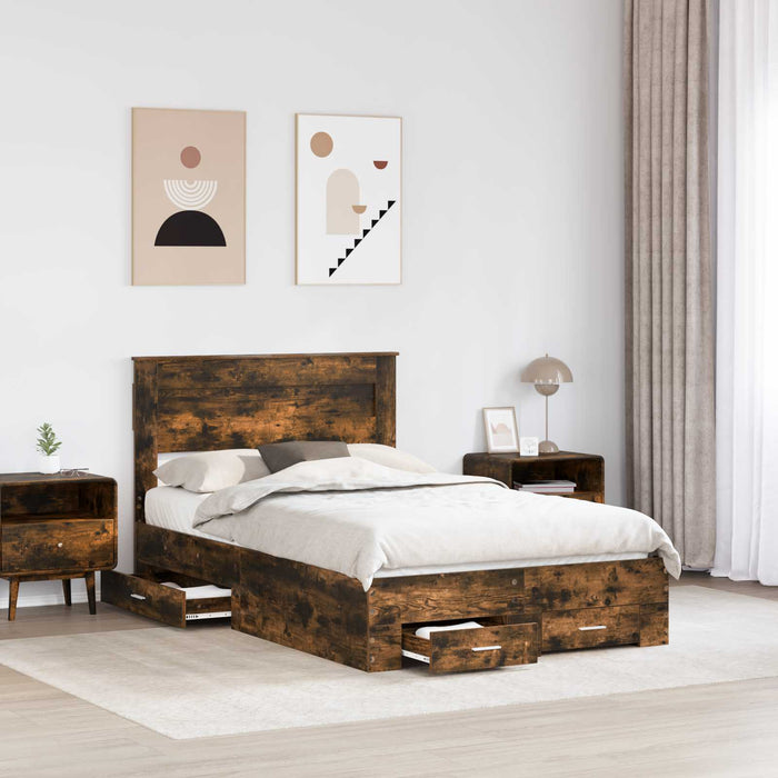 Cadru de pat cu sertar cu headboard cu depozitare Lemn compozit - WALTI WALTI