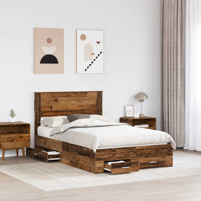 Cadru de pat cu headboard Lemn vechi 120 x 190 cm Lemn compozit - WALTI WALTI