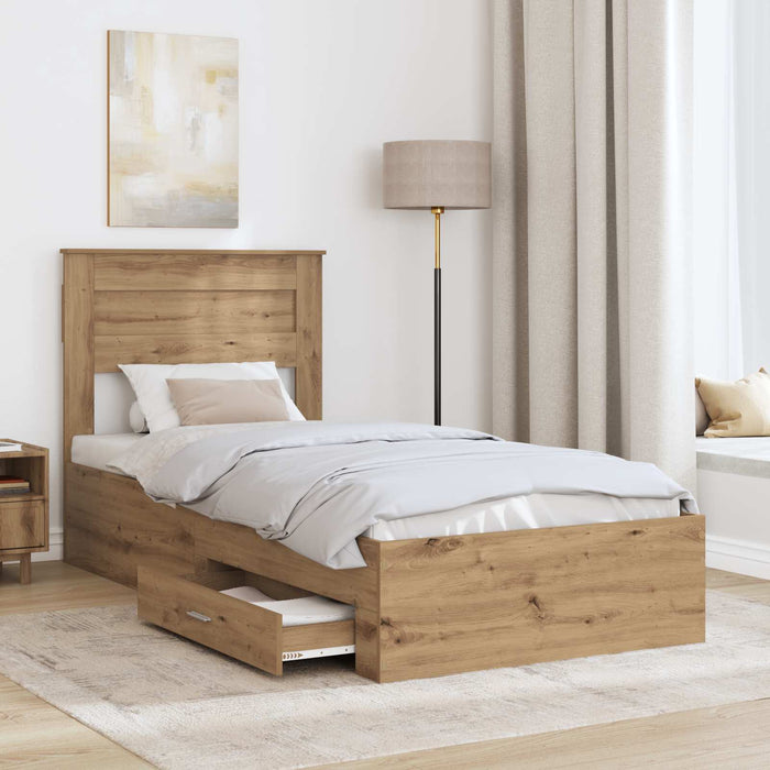 Cadru de pat cu sertar cu headboard cu depozitare Lemn compozit - WALTI WALTI