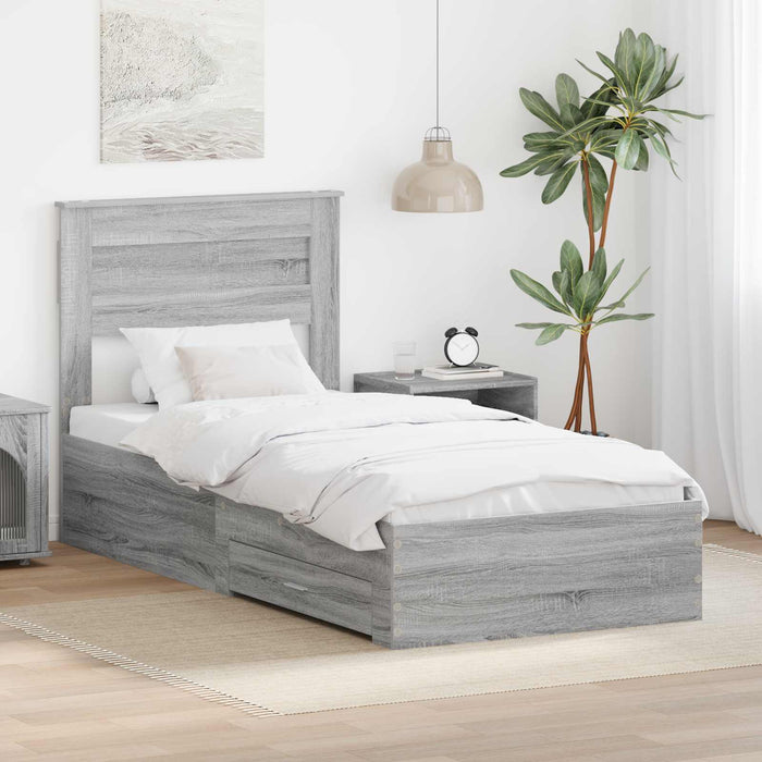 Cadru de pat cu sertar cu headboard cu depozitare Lemn compozit - WALTI WALTI