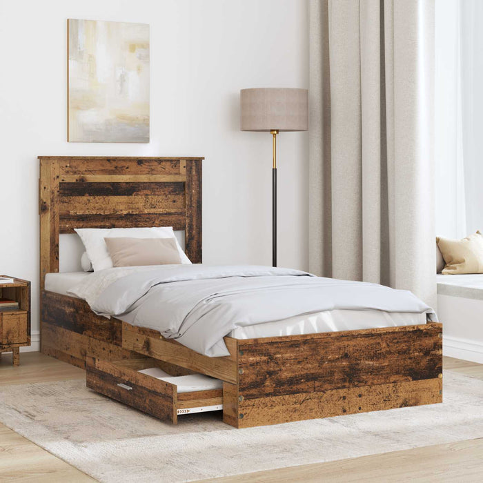 Cadru de pat cu sertar cu headboard cu depozitare Lemn compozit - WALTI WALTI