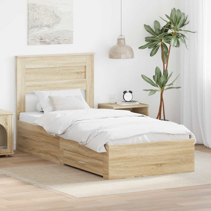 Cadru de pat cu sertar cu headboard cu depozitare Lemn compozit - WALTI WALTI