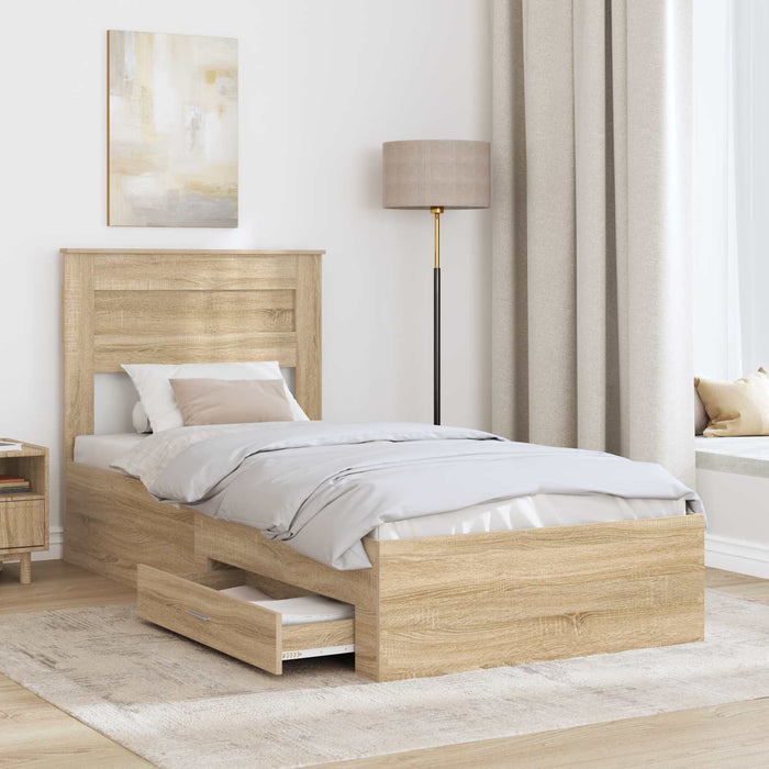 Cadru de pat cu sertar cu headboard cu depozitare Lemn compozit - WALTI WALTI