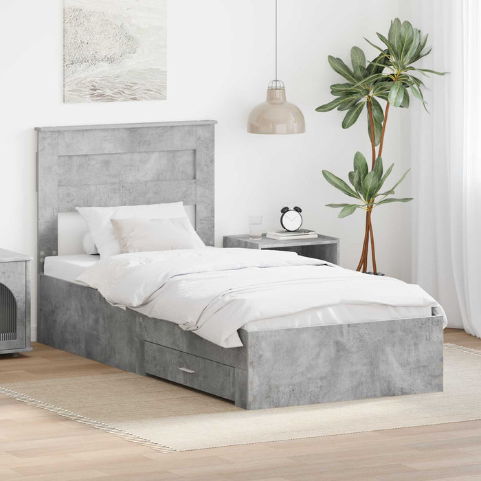 Cadru de pat cu sertar Gri din beton 90 x 200 cm Lemn compozit - WALTI WALTI