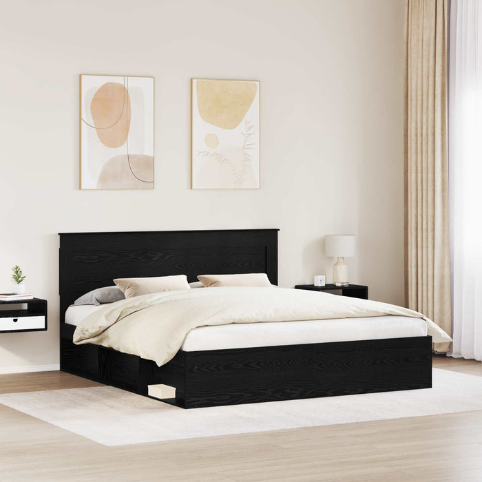 Cadru de pat cu headboard Negru 200 x 200 cm Lemn de pin masiv - WALTI WALTI