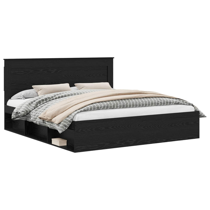 Cadru de pat cu headboard Negru 200 x 200 cm Lemn de pin masiv - WALTI WALTI