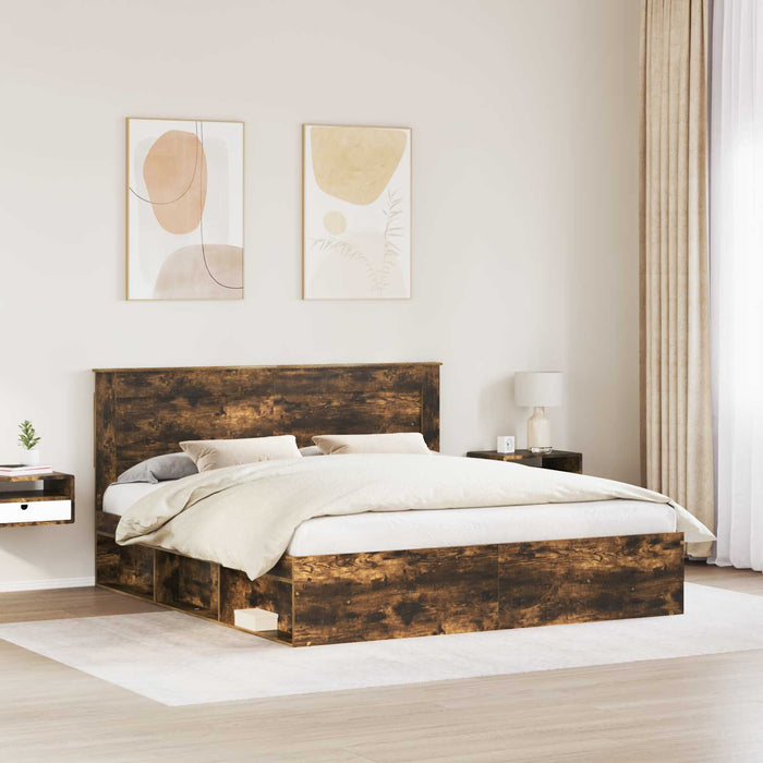 Cadru de pat Stejar fumuriu 200 x 200 cm Lemn de pin masiv - WALTI WALTI