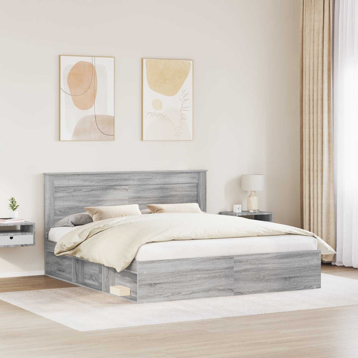 Cadru de pat Gri Sonoma 200 x 200 cm Lemn de pin masiv - WALTI WALTI